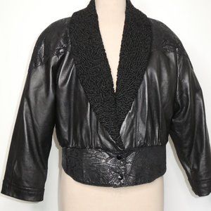 VINTAGE SPEISER FURS  BLACK LEATHER BOMBER STYLE JACKET.
